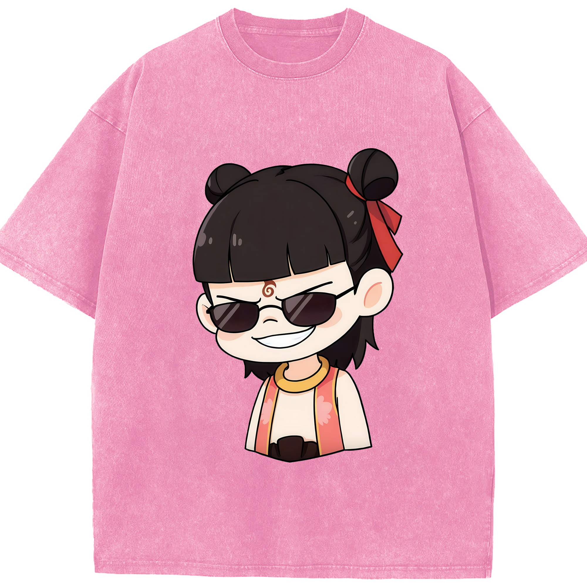 （画像用） Ne Zha 2 ナタ 魔童の大暴れ 綿100% ヴィンテージ風 半袖Tシャツ（フロントプリント）